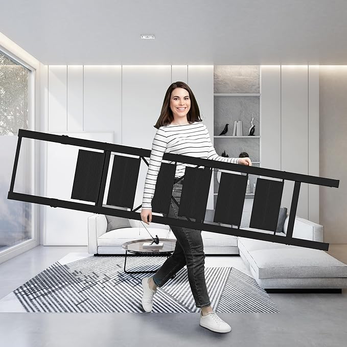 6 Step Ladder, Portable Step Ladder with Handrails, Folding Step Stool for Adult, Aluminum Step Ladder for Closet, Kitchen, Outdoor, 330LBS - Black