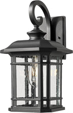 Exterior Wall Sconce, Outdoor Waterproof Wall Mount Light Fixture, E26 Socket Anti-Rust Matte Black Finish Outdoor Lighting Fixture,Outside Lantern Lamp with Seeded Glass (Black, 15.96 Inch Height)
