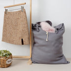Linen Hanging Laundry Bag, Over The Door Laundry Hamper for Dirty Clothes, Drawstring Closure with Bottom Zipper, Gray