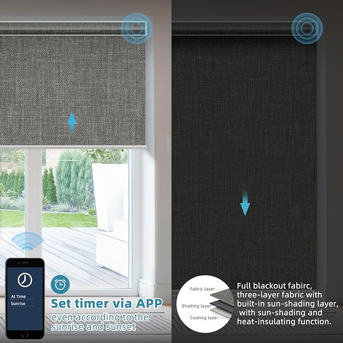 SmartWings Motorized Smart Blinds with Remote, Custom Automatic 100% Blackout Roller Shade Compatible with Alexa/Homekit/Google, Electric Smart Blinds for Indoor Windows, Vigor Dove