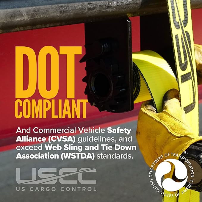 US Cargo Control 4" x 30' Winch Straps with D-Rings (2-Pack), 5,400 LBS Working Load Limit, Heavy Duty Flatbed Tie Downs, Yellow 4 Inch Straps for Flatbed Trailers, Trucks, and Cargo Securement