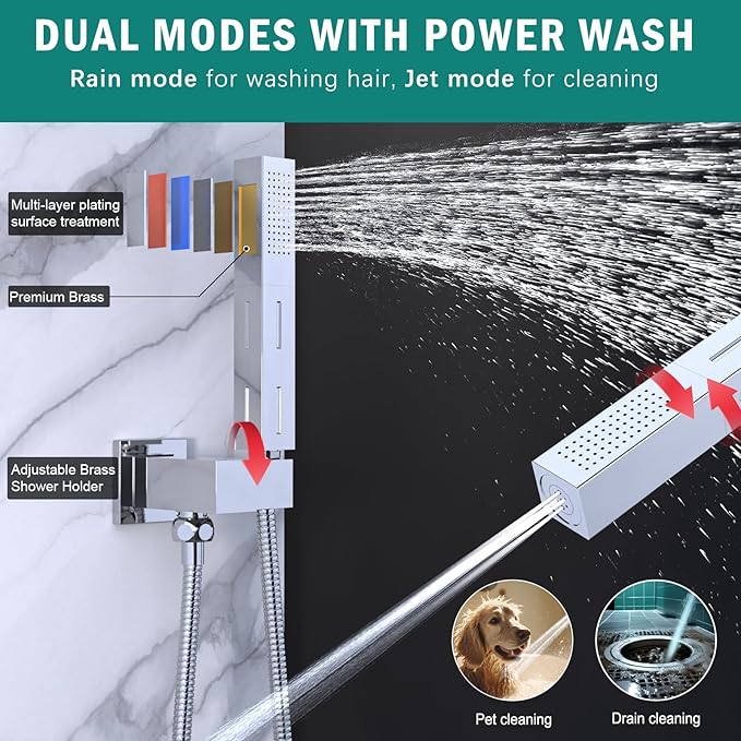 Enga Shower System Dual Shower Heads with 10+6" Dual Rain Shower Head with Handheld Spray for Two People, Wall Mount Shower Faucet Set with Valve Kit, Chrome
