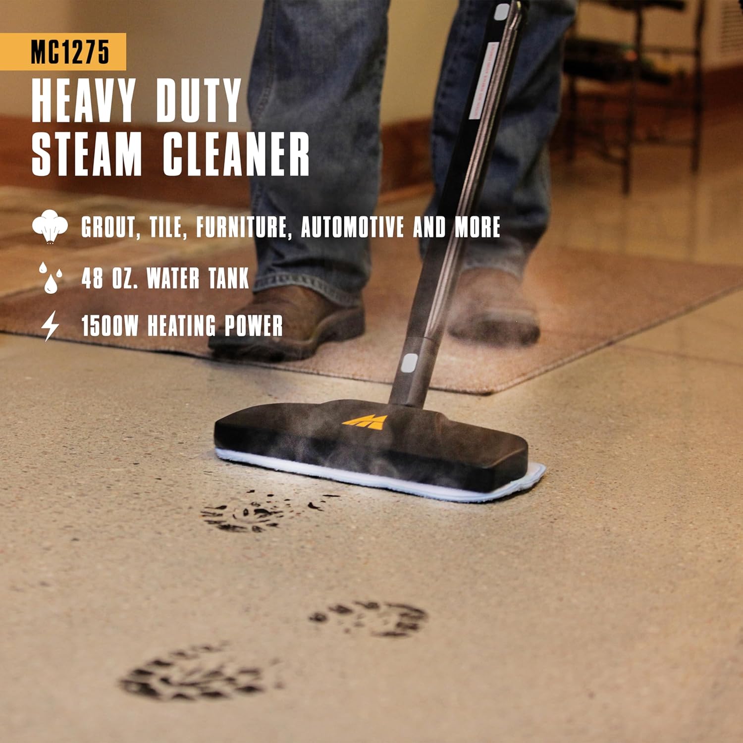 McCulloch MC1275 Heavy-Duty Steam Cleaner, 45 Minute Runtime, 18 Accessories: Mop Head, Brushes, & More - Built for Home, Tile, Grout, Carpet, Furniture, & Personal Car Detailing