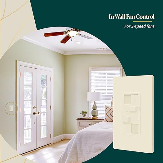 TOPGREENER Kalide Combo Dimmer Switch with 3-Speed Fan Control, Light and Fan Combination Switch, Single Pole, 2.5A, 200W LED/CFL, Neutral Wire Not Required, TGDSFS3-LA, Light Almond