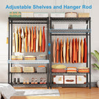 Ulif H4 Portable Closets, 4-Tier Metal Clothes Garment Rack for Bedroom and Cloakroom, Clothing Closet Storage and Organizer Wardrobe, 35.4" W x 14" D x 76.4" H, Black