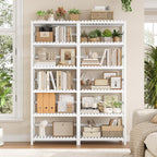 FOTOSOK 6-Tier Bamboo Shelf, Bamboo Bookcase with Adjustable Shelves, Free Standing Storage Shelf Unit, Plant Flower Stand for Bathroom, Kitchen, Home Office, White