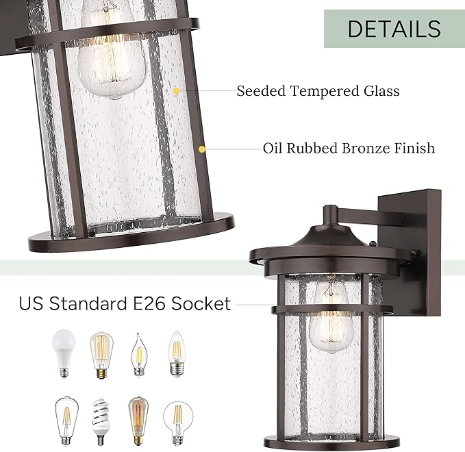 Casia Wall Sconce, Outdoor Lighting Fixture, 14.17'' H x 8.66'' W, Oil Rubbed Bronze, Lobby, Entryway, Patio, Porch, Balcony, UL Listed