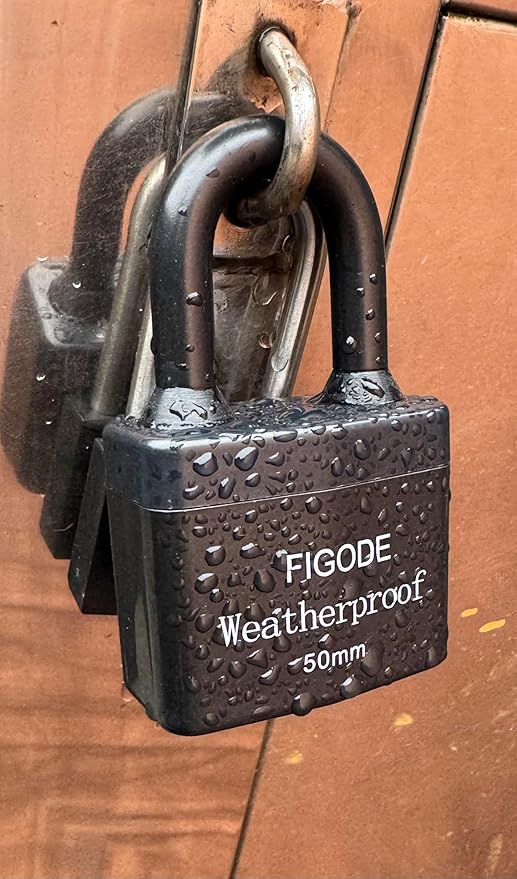 FIGODE® Outdoor Waterproof Padlocks, Covered Heavy Duty Laminated Steel Locks, Large Sturdy Locks, 2.2 in. Wide, 6 Locks Same Key, Standard Shackle