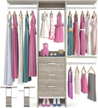 4FT Small Closet System with 3 Fabric Drawers, 48'' Closet Organizer System With 3 Adjustable Shelves, Flexible Built-In Clothes Garment Rack for Small Space, 48"L x 13"W x 71"H, White Oak