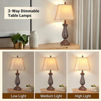 3-Way Dimmable Table Lamps for Bedrooms Set of 2, 30" H Touch Lamps for Living Room with USB & Type-C Ports, Brown Mermaid Bedside Lamp for Nightstand, Resin Farmhouse Rustic Lamp with 2 Bulb