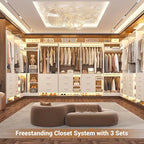 Aheaplus Closet System with 3 Sets, 86.8" Closet Organizer System with 6 Drawers & 4 Hanging Rods, L Shaped Walk-in Closets, Wardrobe Set, Corner Tower, Garment Rack Load 2000+LBS, -X1,White