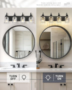 HWH 4-Light Bathroom Vanity Light, Wall Light Sconces for Bathroom, Dressing Table, Black Bathroom Mirror Wall Light with Bell-Shaped Clear Glass, Matte Black Finish, 5HZG106B-4W BK