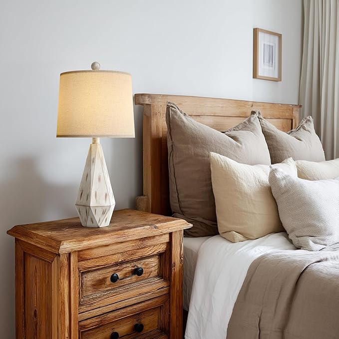 PoKat 23'' Farmhouse Table Lamps Set of 2, Beige Rustic Lamps for Living Bedroom Night Stands, Bedside Nightstands Living Room Table Lamps for End Side Table, Beige and White