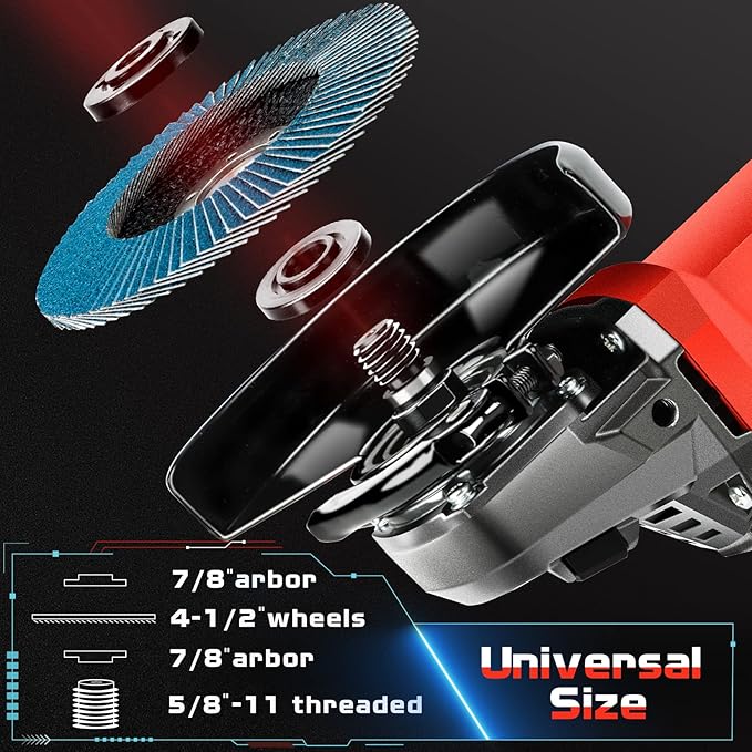 7.5Amp 4-1/2 Inch 12000 RPM Angle Grinder with 2 Guards, 3 Cutting Wheels, 3 Discs, Non-Slip Handle and Carbon Brush for Metal and Wood