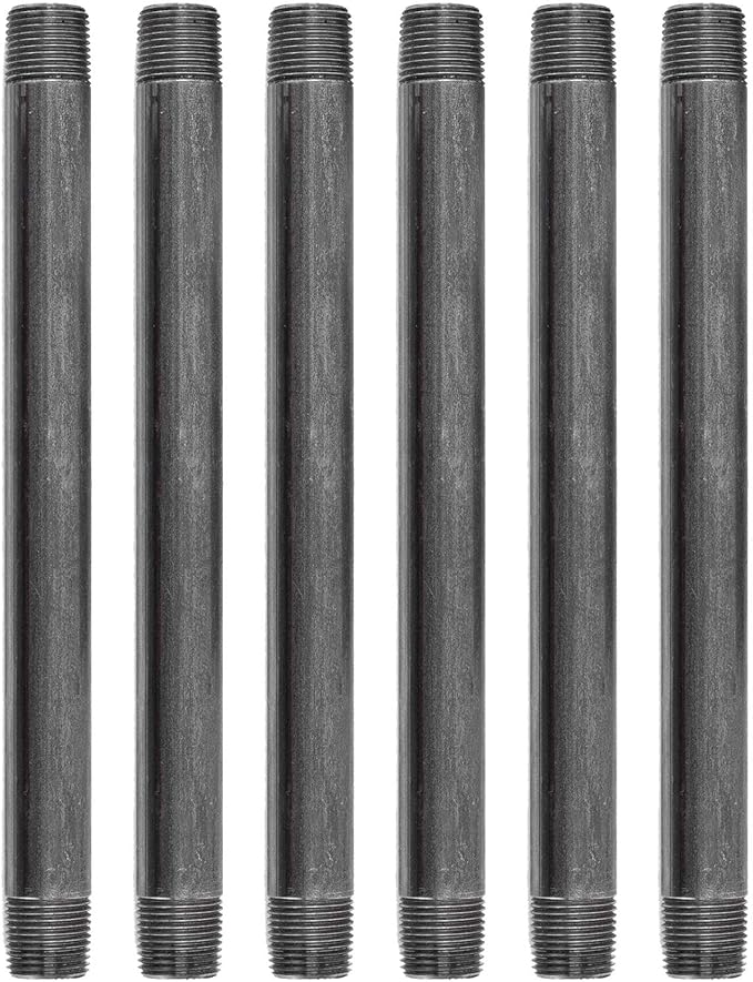 PIPE DÉCOR 1/2” x 42” Malleable Cast Iron Pipe Nipple, Pre-Cut Connectors, Industrial Steel Grey Fits Standard Half Inch Black Threaded Pipes Nipples and Fittings, Build Vintage DIY Furniture, 4 Pack