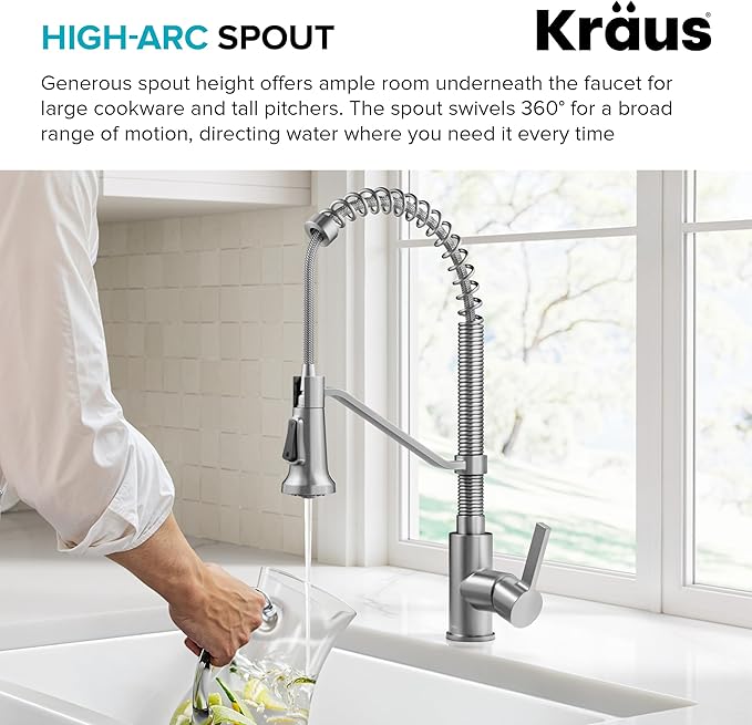 KRAUS Britt Commercial Style 2-Function Single Handle Pull Down Kitchen Faucet in Spot-Free Stainless Steel, KPF-1693SFS