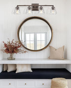 Bronze Bathroom Light Fixtures, HWH 4-Light Farmhouse Vanity Wall Sconce Bathroom Sconce Over Mirror, Oil-Rubbed Bronze Finish with Square Glass Shade, 5HY68B-4W ORB