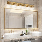 Aipsun Gold Bathroom Vanity Light Farmhouse Vanity Lighting Fixtures 6 Light 48in Bathroom Light Fixtures with Clear Glass Shade(Exclude Bulb)