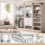 Unikito Modular Closet System with 3 Sets, 75”Closet Organizer System With Drawers, Mirror, Hanging Rods and Adjustable Shelves, Freestanding Wood Wardrobe Garment Rack, Walk in Closet Tower, White