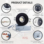 Canless Recessed Gimbal Downlight Rotatable-Spotlight 5 CCT 3 Inch Eyeball Ceilling Potlight, Dimmable Recessed Lights Fixture with Junction Box, 8W CCT Adjustable, Black Round Trim, 6 Pack