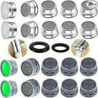 20 Sets of Faucet Aerators with Gaskets 2.2 GPM Plug-in Restrictor Replacement Parts for Bathroom or Kitchen Plug-in Aerators (stainless Steel and Green)