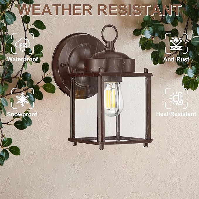 GRUENLICH Outdoor Wall Sconce, Exterior Wall Lighting Fixtures with Clear Glass, Front Porch Lighting, Anti-Rust Outside Wall Lights for Patio, Doorway, Bronze, 2 Pack