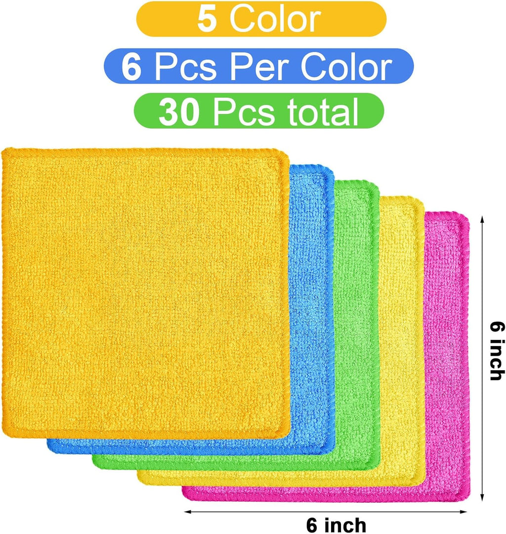 Tanlade Microfiber Cleaning Cloth 6"x6" Cleaning Rags Reasonable Kitchen Towels Microfiber Towels Cars Wash Dry Erase Cloth (Green/Blue/Yellow/Pink/Orange,30 Pcs)