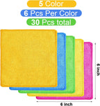 Tanlade Microfiber Cleaning Cloth 6"x6" Cleaning Rags Reasonable Kitchen Towels Microfiber Towels Cars Wash Dry Erase Cloth (Green/Blue/Yellow/Pink/Orange,30 Pcs)