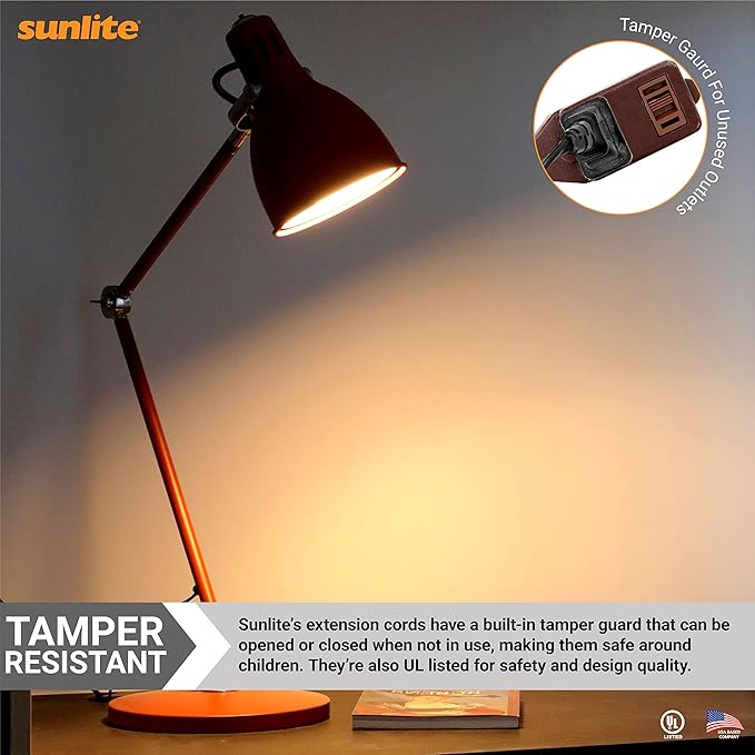 Sunlite 04095-SU 6-Foot Household Extension Cord, Three 2-Prong Polarized Sockets, Tamper Guards, Indoor Use, For Small Appliances, Electronics, Lamps, Fans, Mobile Devices, UL Listed, Brown