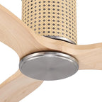 48" Ceiling Fan No Light - Low Profile Flush Mount Ceiling Fan, 6-Speed Remote Control, Solid Wood, Quiet Reversible DC Motor, Wood/Silver Finish, for Bedroom, Living Room, Porch