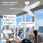 48 Inch Smart Ceiling Fans with Lights Remote Control,Dimmable LED Light,Outdoor Indoor Modern Ceiling Fan,Quiet DC Motor,WIFI Alexa App Workable,Matte White for Bedroom Living Room Patio