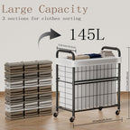 Laundry Hamper 3 Section, 145L Rolling Laundry Sorter Basket with Wheels, 3 Compartment Clothes Organizer Cart, Pull-Out Removable Bags for Laundry Room, Bathroom, Bedroom, White