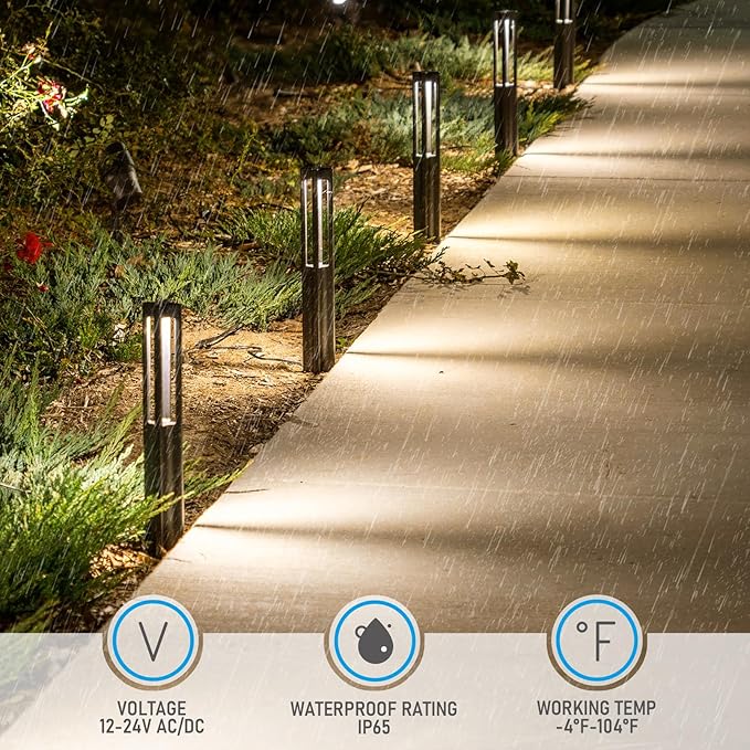 LEONLITE 12-Pack 5CCT Low Voltage Path Lights, Update 1800K2700K3000K4000K5000K Selectable, 3W LED Landscape Pathway Lights, Outdoor Landscape Lighting for Driveway, Aluminum, 12-24V, ETL, IP65, Black