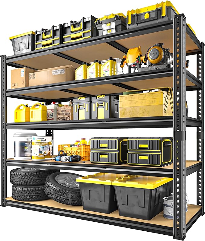 2800LBS Garage Shelving Heavy Duty 5 Tier Garage Storage Shelves, Adjustable Metal Shelving Unit Utility Rack Shelf for Warehouse, Pantry, Closet, Kitchen 72" H x 48" W x 18" D, Black，2PCS