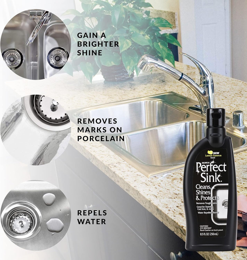 HOPE'S Perfect Stainless, Perfect Granite, and Perfect Sink Cleaner Bundle, Streak Free Polishing Kitchen Cleaners Removes Stains, Restores, and Repels Water, 3 Pack