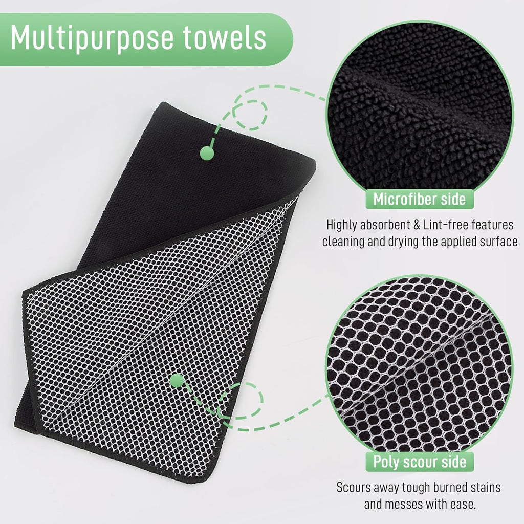 SINLAND Microfiber Dish Cloth for Washing Dishes Dish Washing Rags Best Kitchen Washcloth Cleaning Cloths Wash Cloths with Poly Scour Side 12Inchx12Inch 10 Pack Black