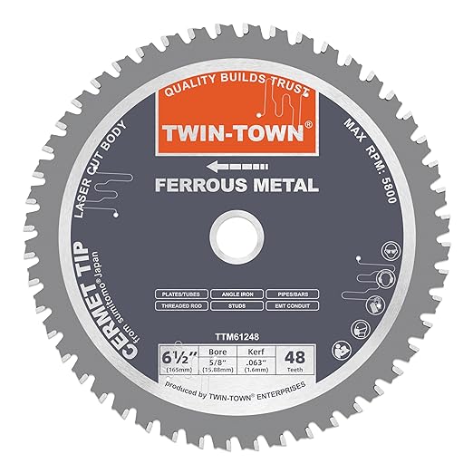 TWIN-TOWN 6-1/2-Inch 48 Teeth Dry Cut Steel and Ferrous Metal Cermet Saw Blade with 5/8-Inch Arbor