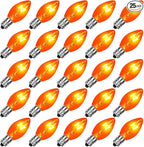 SUNSGNE 25 Pack C7 Orange Light Bulbs Halloween Christmas Replacement Bulbs, C7 Clear Orange Incandescent Light Bulbs for Outdoor Patio Xmas String Lights, E12/C7 Candelabra Base, 5 Watts