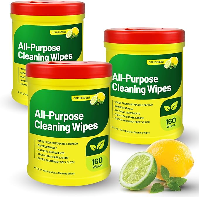 RTS Companies Inc All-Purpose Cleaning Wipes, Citrus Scent, Biodegradable, Multi-Surface, 160 Wipes (3 Pack)