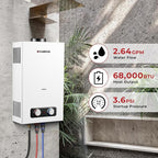 CAMPLUX 2.64 GPM Tankless Propane Water Heater, Portable Water Heater Outdoor with Overheating Protection, for Camping, Cabins, Barns, Easy Installation, 68,000 BTU, BD264