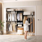 Cyclysio 96 Inch Closet Organizers and Storage, 8 FT Hanging Closet Organizer with 4 Adjustable Rods, Wardrobe Organizers with 3 Shelving Towers for 4-8FT Spaces(Cut-to-Fit), Black