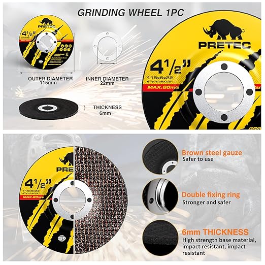 Grinding & Cutting Wheels 4 1/2 inch Set,Angle Grinder Wheel Set,Cut Off Wheels 8 PCS,Grinding Wheel,4.5” Flap Discs for Angle Grinder for Cutting Grinding 8+1+1 PC