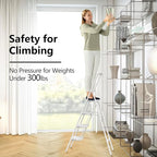 Step Ladder 4 Step Folding Stool with Anti-Slip Widened Sturdy Pedal and Handgrip, Portable and Multi-Use Iron Stepladder for Home, Kitchen, 300 lbs Capacity -White