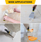 Mister Rui 3" Bent Scraper, Heavy Duty Paint Scraper Tool with Pole Socket Hammer End, Stainless Steel Bent Blade with Anti Slip Rubber Handle, Curved Floor Scraper for Cleaning, Removing, Repairing