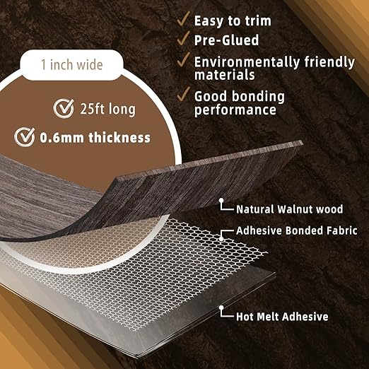 GSCIT Club Walnut Edge Banding, 1 inch x 25ft roll of Veneer Edge Banding Preglued Flexible, Wood Tape Banding