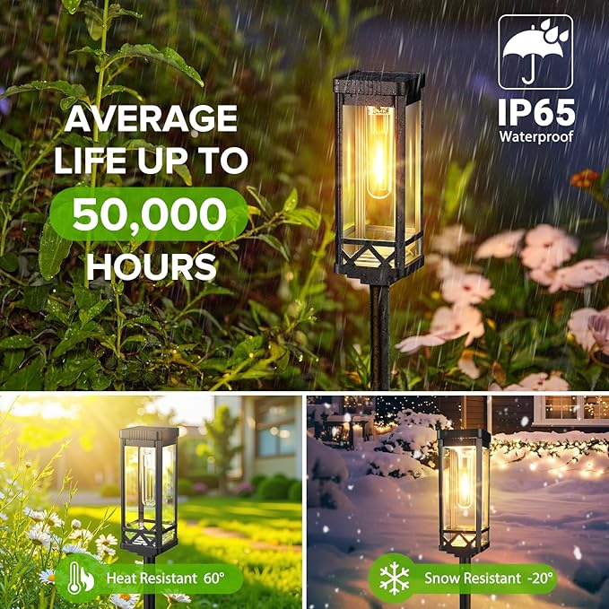 KOOPER Taller Solar Pathway Lights Outdoor, 2 Pack Upgraded Brighter Solar Garden Lights Solar Powered, Up To 15 Hours Outdoor Solar Lights for Yard Landscape Lighting Path Walkway Driveway Sidewalk