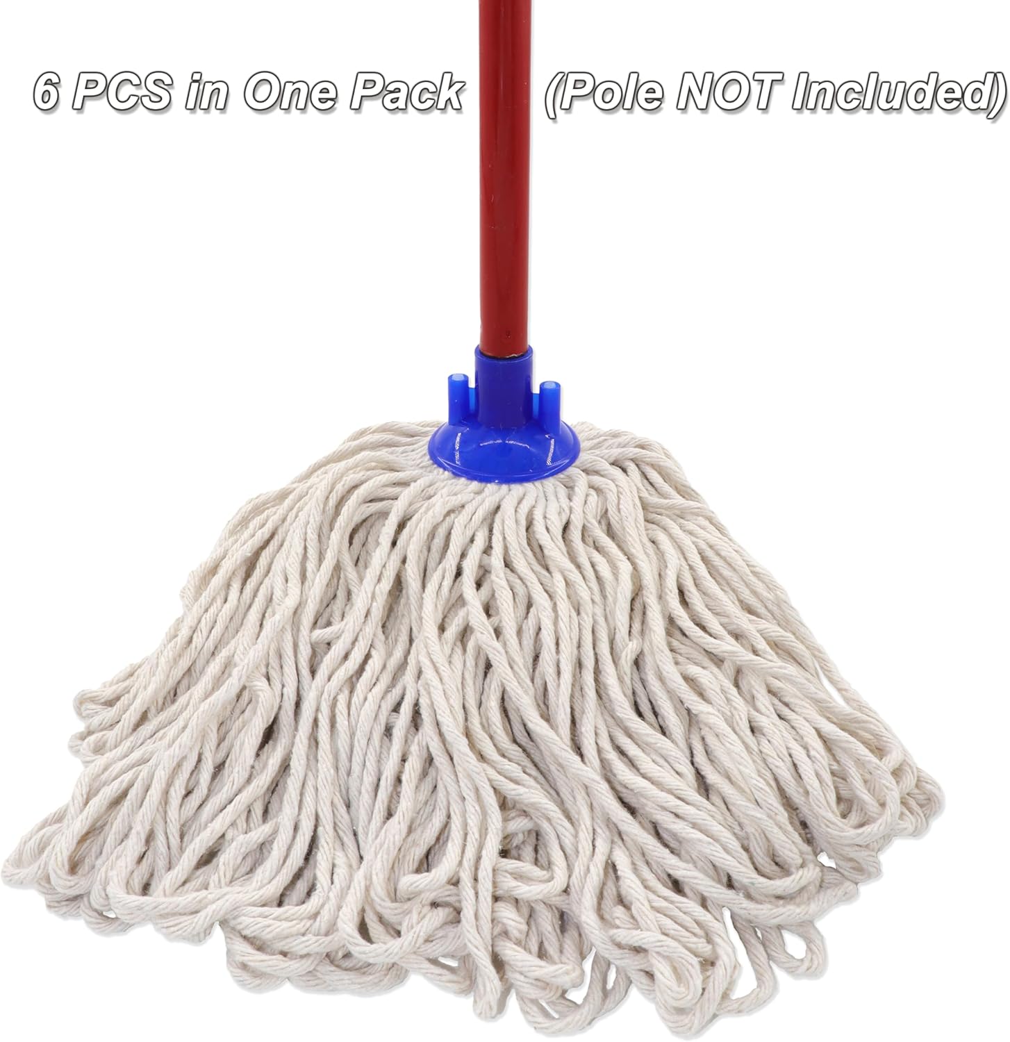 Cotton String Screw on Mop Replacement Head Compatible with All Standard US Threading Pole (6 Cotton mop Heads)