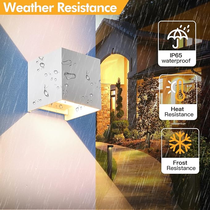 2 Pack Outdoor Wall Lights Exterior/Interior Wall Sconces Up and Down Lights IP65 Waterproof G9 Base Socket Modern Outdoor Lighting Square Aluminum White 4000K Natural Lights, Adjustable Light Angle