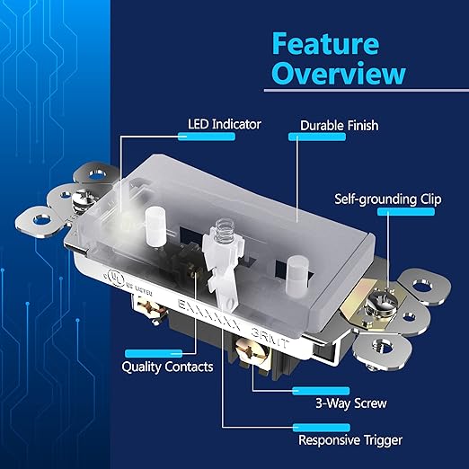 LIDER Minimalist Design Matte Finish Lighted Decorator Switch, Frameless Paddle Light Switch with Locator Light, Grounding Screw, 3-Way or Single Pole, 15A 120V, UL listed, LS15-3W-SV5P Silver, 5 Pack
