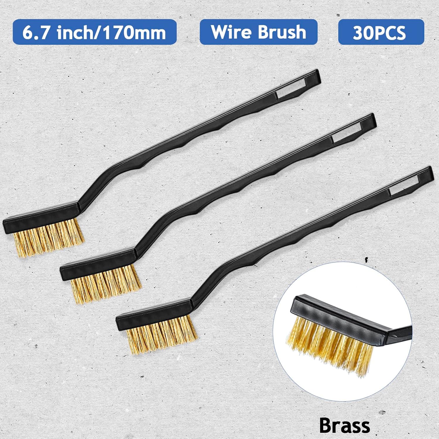 Jeffbaubl 30 Pieces Mini Wire Brush,6.7 Inch Brass Brush,Curved Handle Masonry Brushes Wire Bristle,Wire Brushes Scratch Brush for Cleaning Welding Slag and Rust Tool